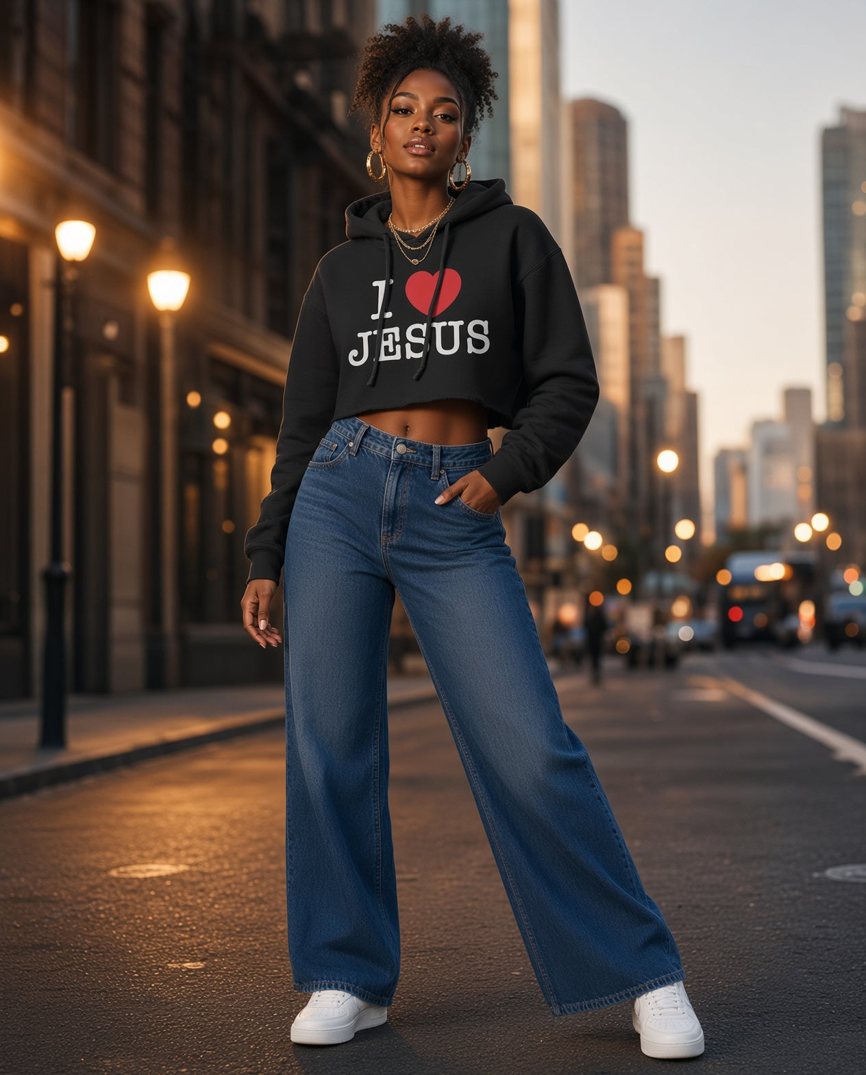 I Love Jesus Crop Fleece Hoodie