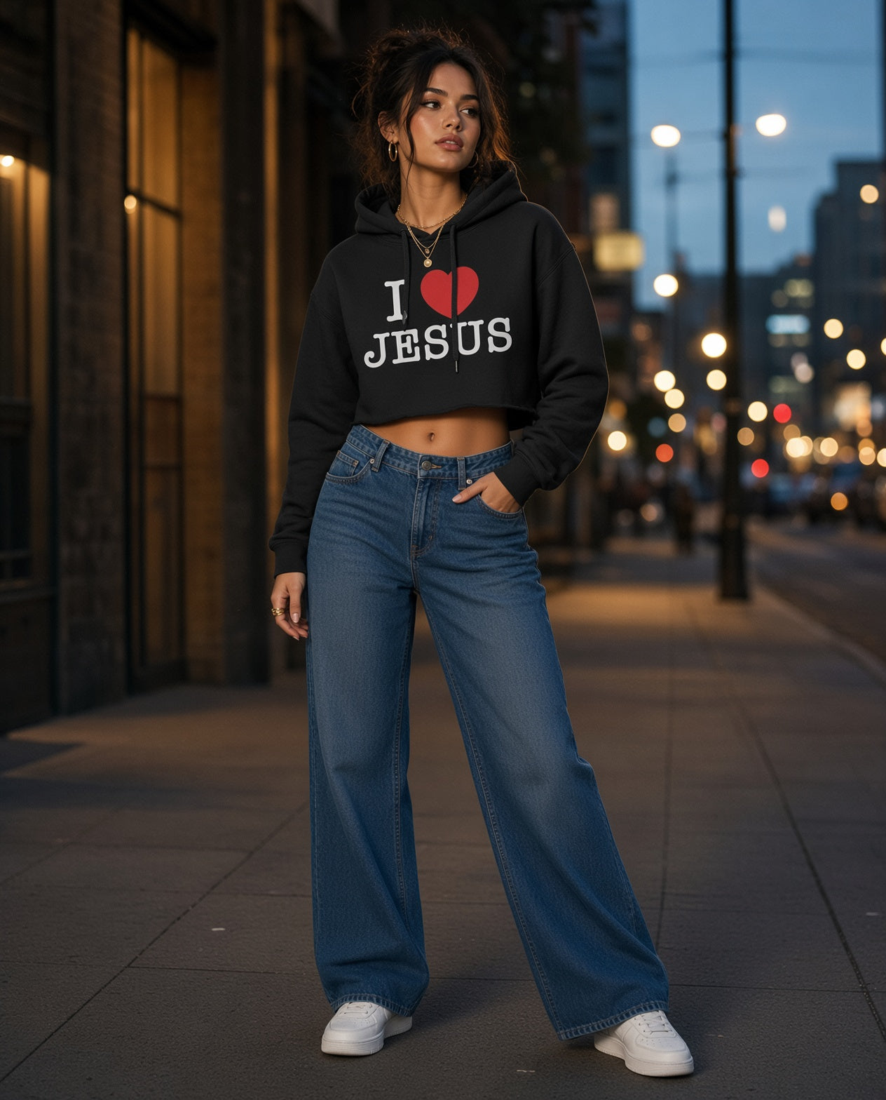 I Love Jesus Crop Fleece Hoodie
