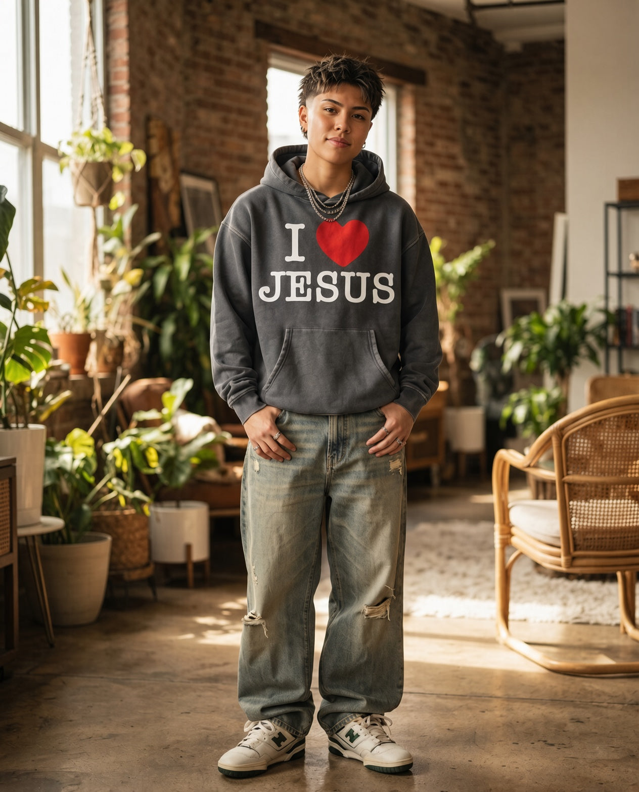I Love Jesus Washed Oversize Hoodie