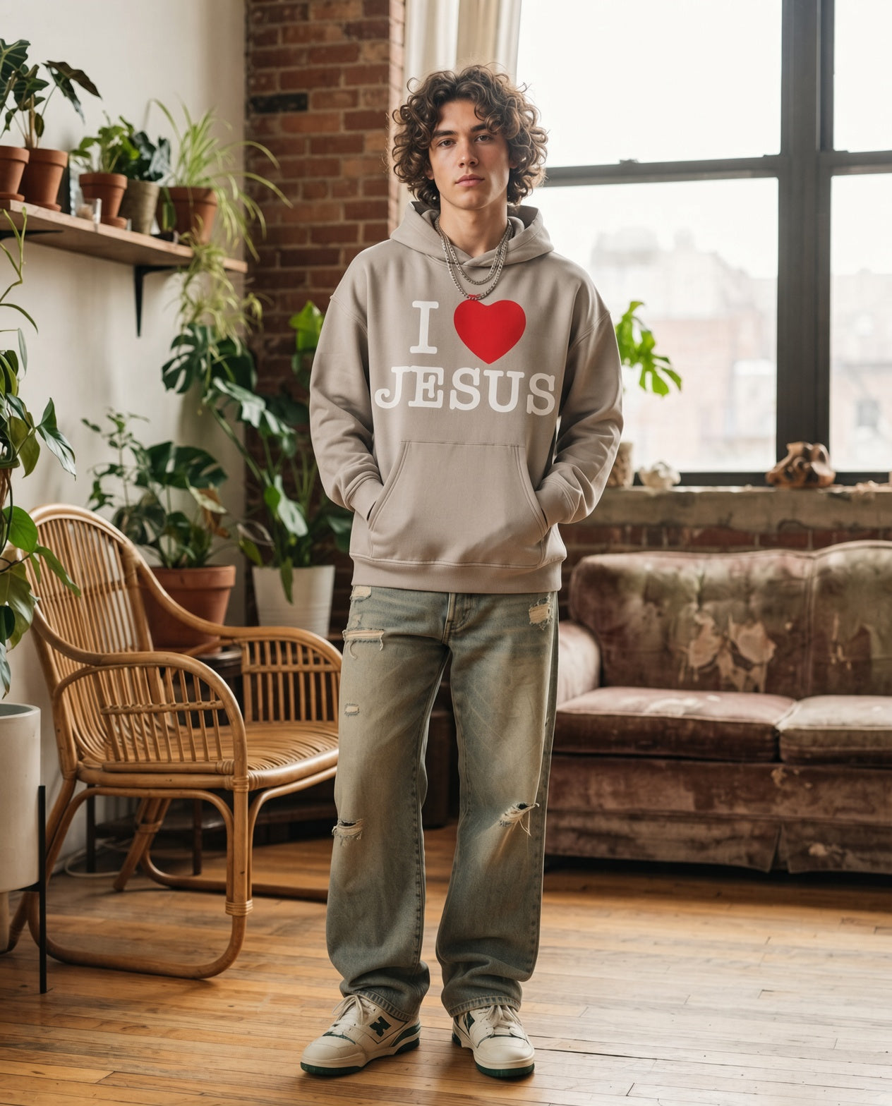 I Love Jesus Washed Oversize Hoodie