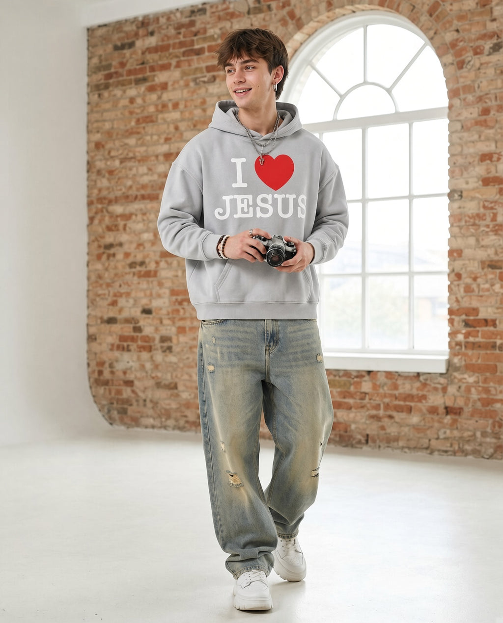 I Love Jesus Washed Oversize Hoodie