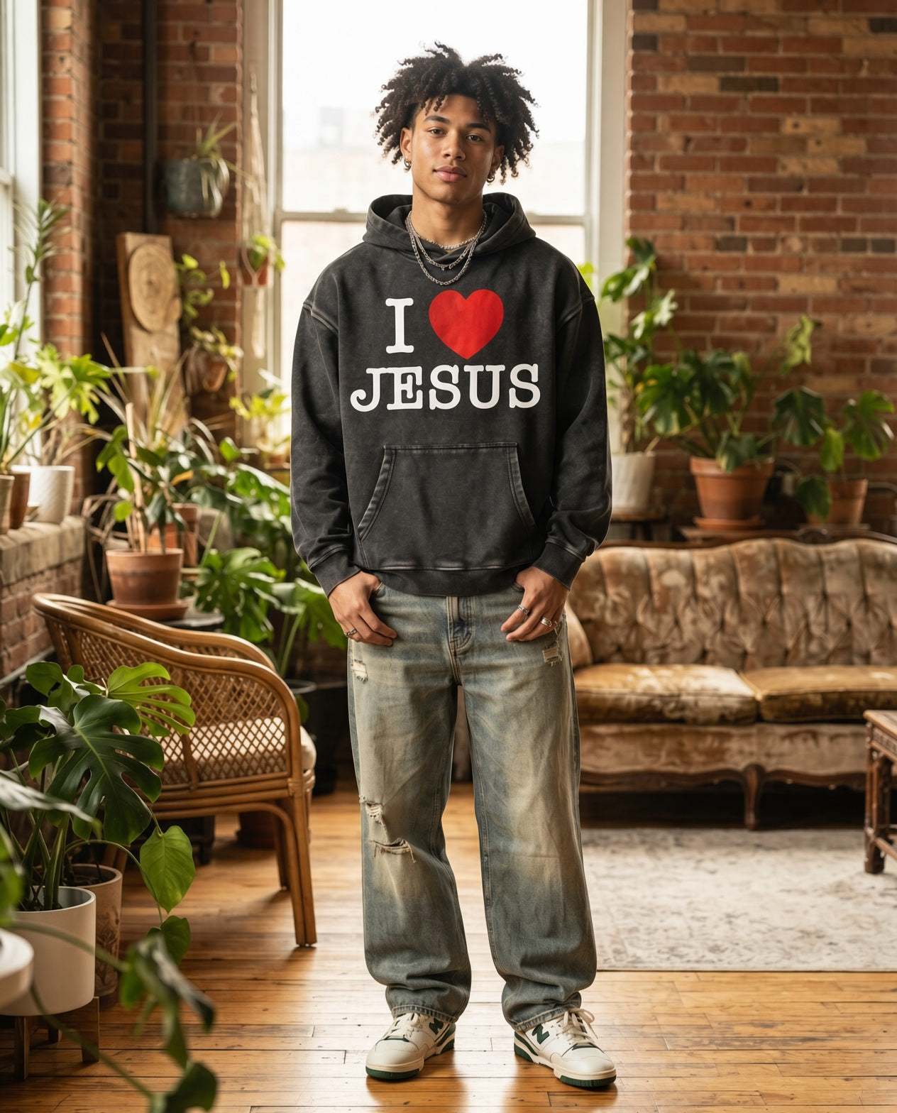 I Love Jesus Washed Oversize Hoodie