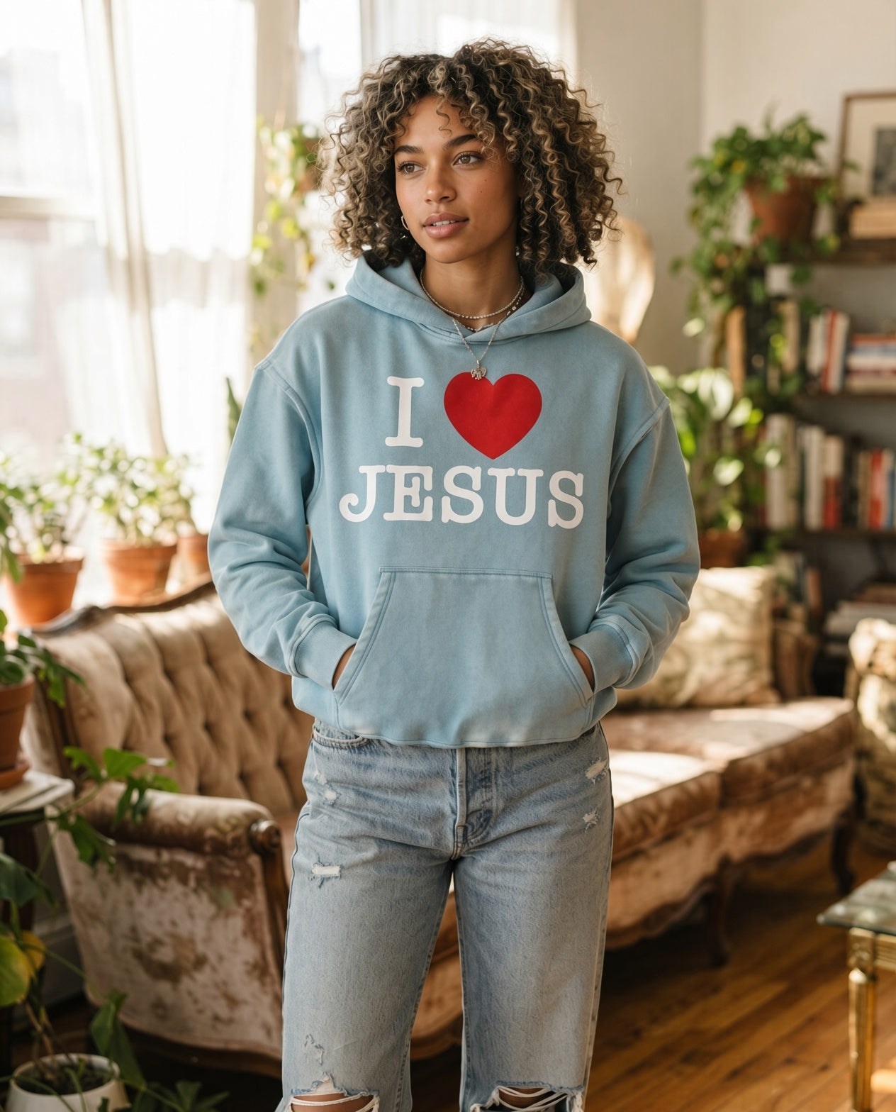 I Love Jesus Washed Oversize Hoodie